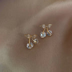 Petite Cherry Delicate Stud Earrings For Women Lovely Cute Zircon Rhinestone Bow Bowknot Earring