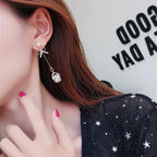 Golden Metal Rhinestones Bow Frame Dangle Opal Earrings for Women