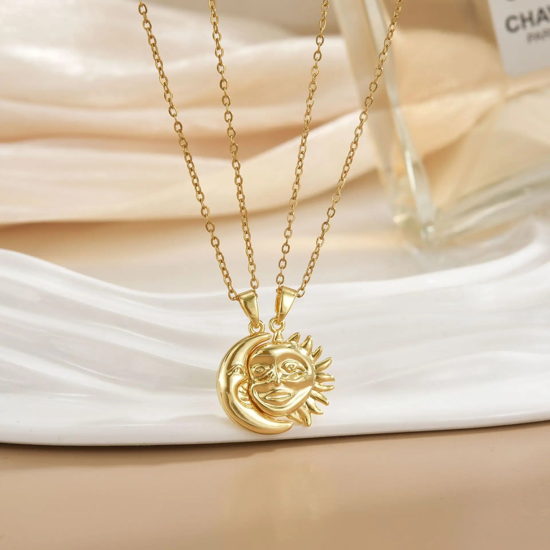 Stainless Steel Magnetic Sun Moon Couple Necklace Fashion Chain for Men and Women