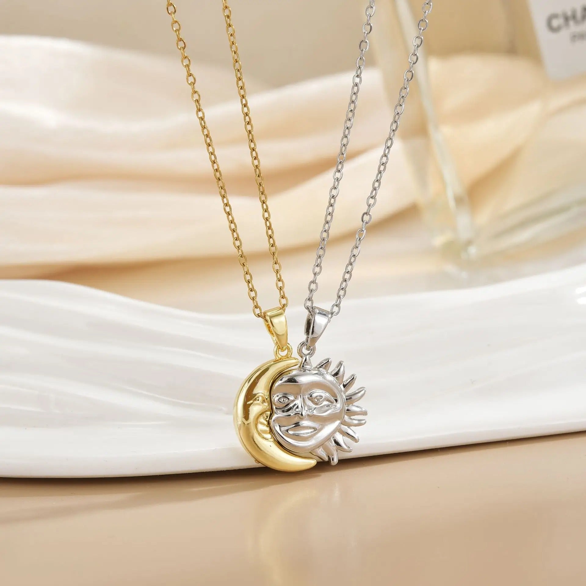 Stainless Steel Magnetic Sun Moon Couple Necklace Fashion Chain for Men and Women