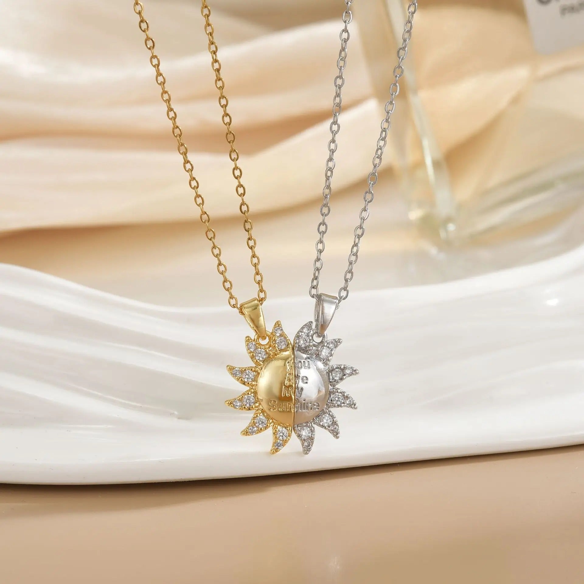 Stainless Steel Magnetic Sun Moon Couple Necklace Fashion Chain for Men and Women