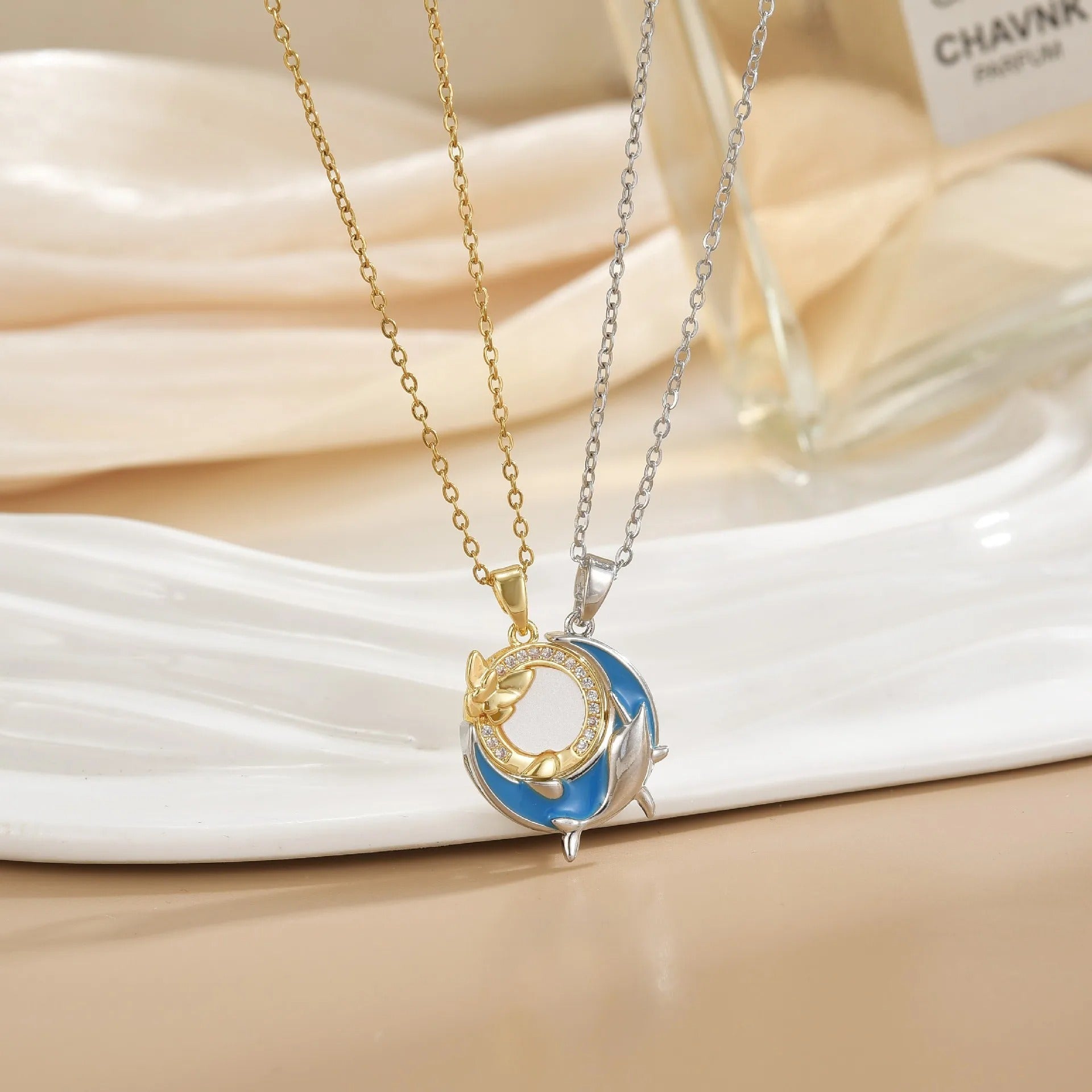 Stainless Steel Magnetic Sun Moon Couple Necklace Fashion Chain for Men and Women