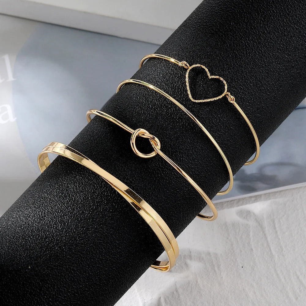 4pcs/set Stainless Steel Bracelets Vintage Fashion Woven Twist Texture Bangles for Women - Revelloventures
