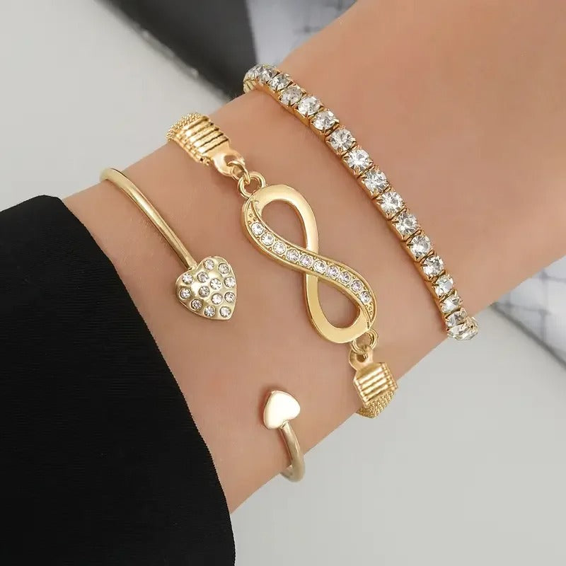 3pcs/Set Vintage Crystal Rhinestone Heart Bracelets for Women - Revelloventures
