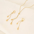 Stainless Steel New Fashion Jewelry Sets Pulling Adjustment Droplet Shape Charm Chain Choker Necklaces Earrings for Women - Revelloventures