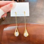 Long Dangle Imitation Pearl Drop Earrings