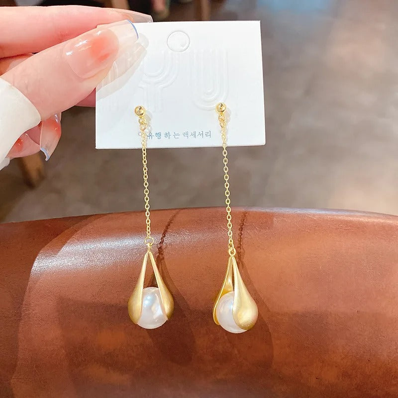Long Dangle Imitation Pearl Drop Earrings