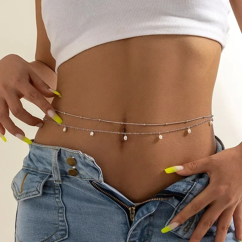 New Fashion Sexy Double Layer Pearl Chain for Women Waist Bead Belly Chain - Revelloventures