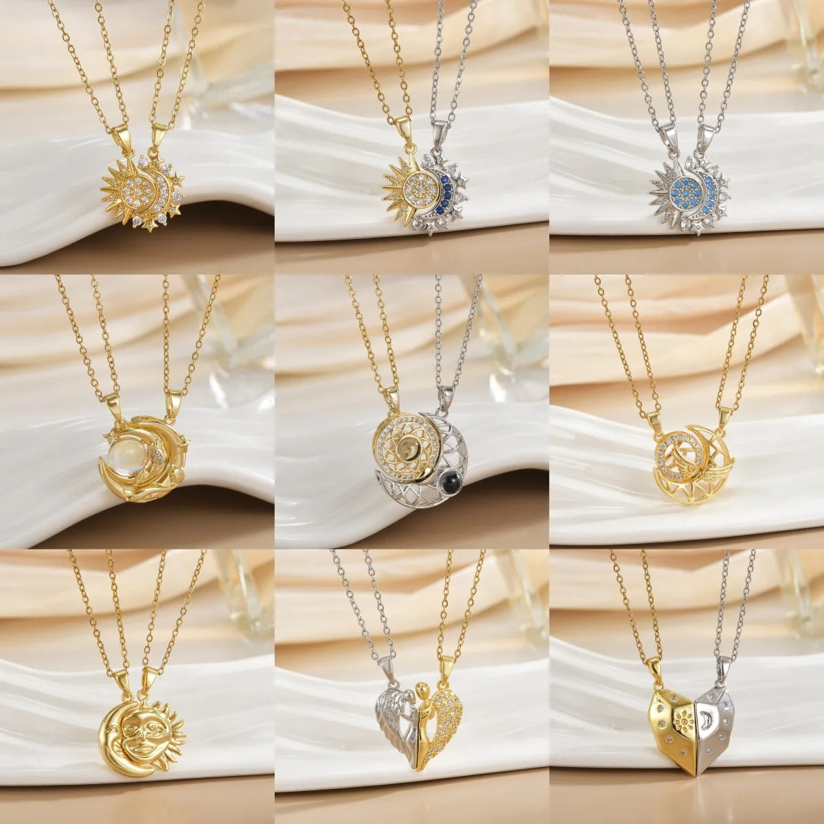 Stainless Steel Magnetic Sun Moon Couple Necklace Fashion Chain for Men and Women