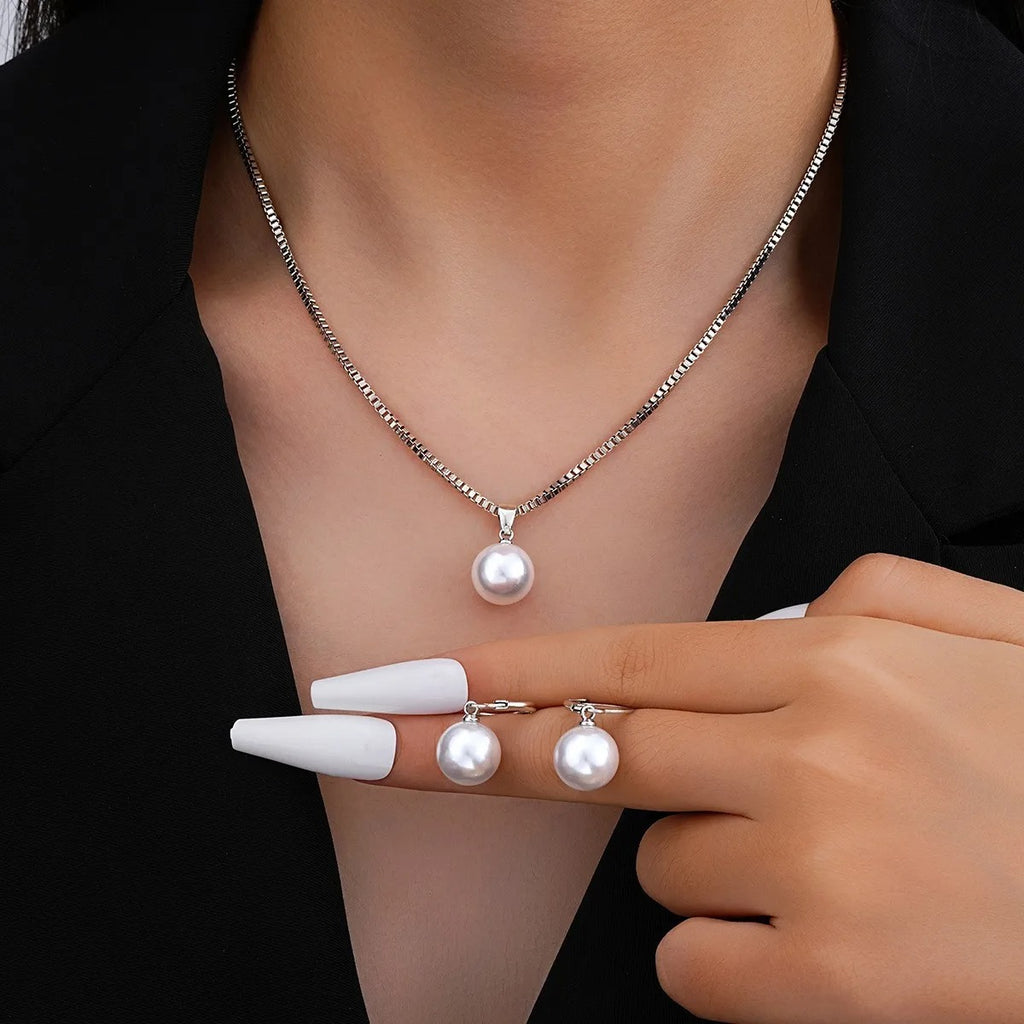 LATS 3 Pcs/Set Round Pearl Pendant Necklace For Women - Revelloventures