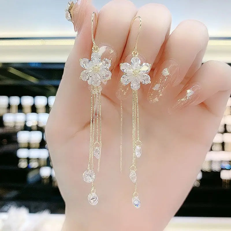 Luxury Crystal Long Flower Drop  Earrings For Women