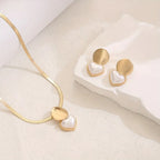 2pcs Set Minimalist Creative Gold Color Circular Heart-shaped Pendant Snake Bone Chain Necklace Earrings - Revelloventures