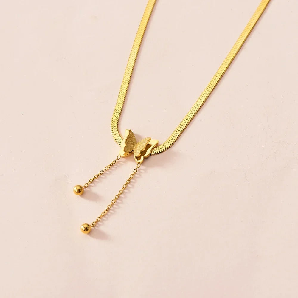 Vintage Butterfly Necklace Women Golden Stainless Steel Blade Snake Chains - Revelloventures