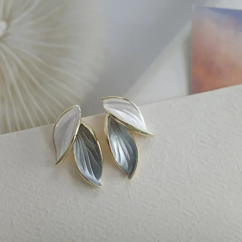 Lovely Sweet Grey Leaf Stud Earrings for Women - Revelloventures