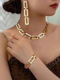 4PCS Stainless Steel Fashion Gold Color Geometric Chain Necklace Bracelets For Women - Revelloventures