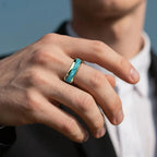 Unique Turquoise Stone Inlay Gold Color Steel Ring