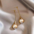 Long Dangle Imitation Pearl Drop Earrings
