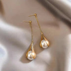 Long Dangle Imitation Pearl Drop Earrings