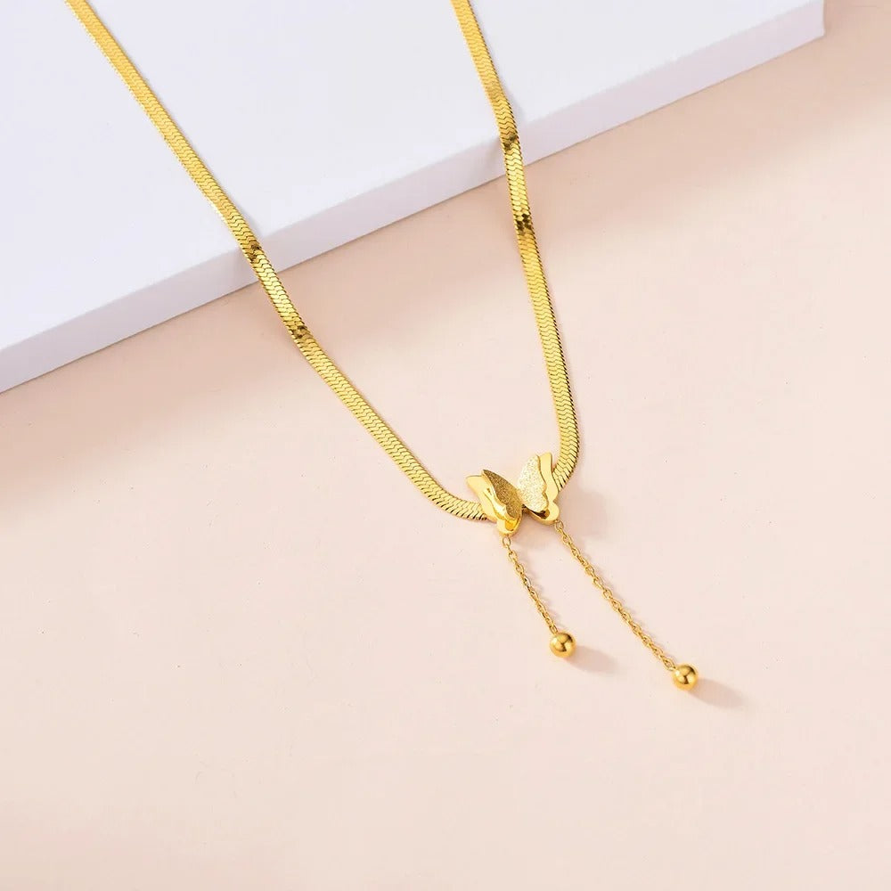 Vintage Butterfly Necklace Women Golden Stainless Steel Blade Snake Chains - Revelloventures