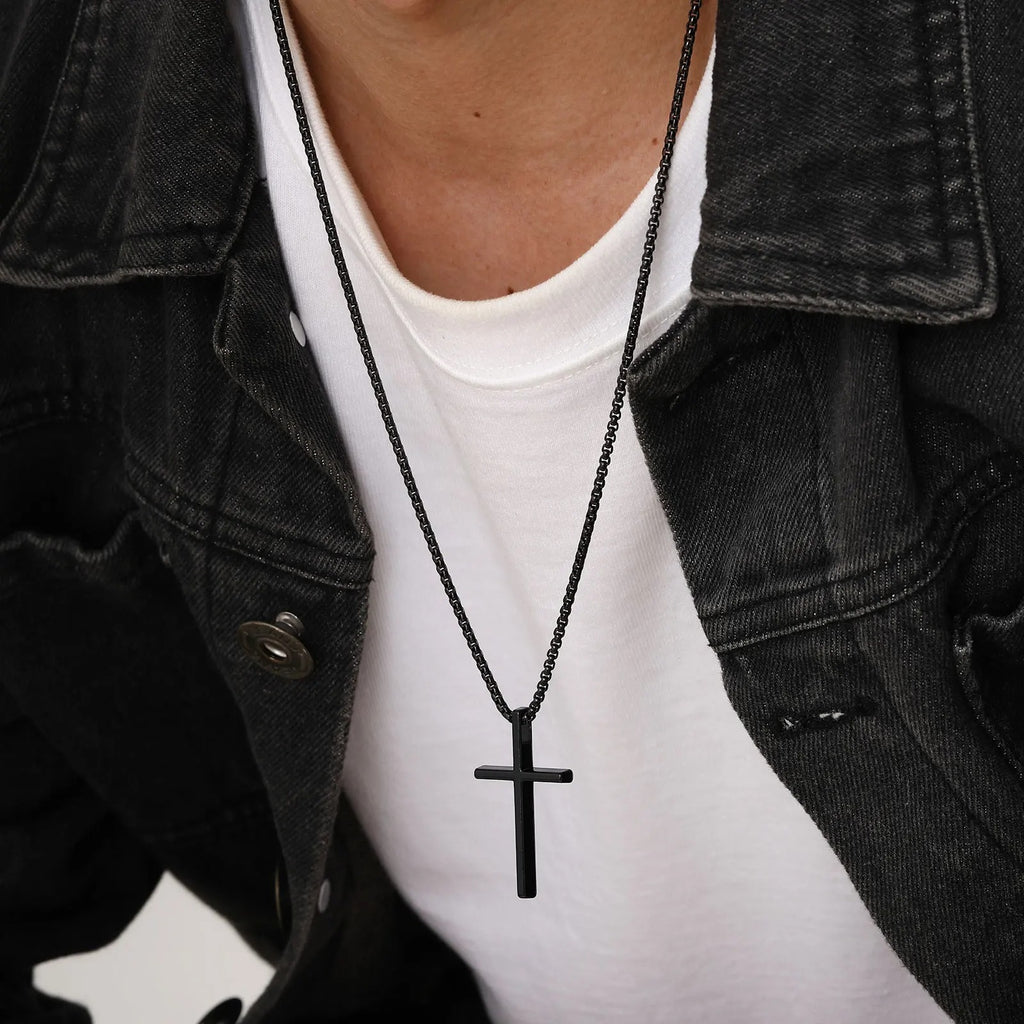 Stainless Steel Cross Necklace, Silver Color Plain Cross Pendant Collar