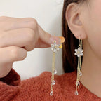 Luxury Crystal Long Flower Drop  Earrings For Women