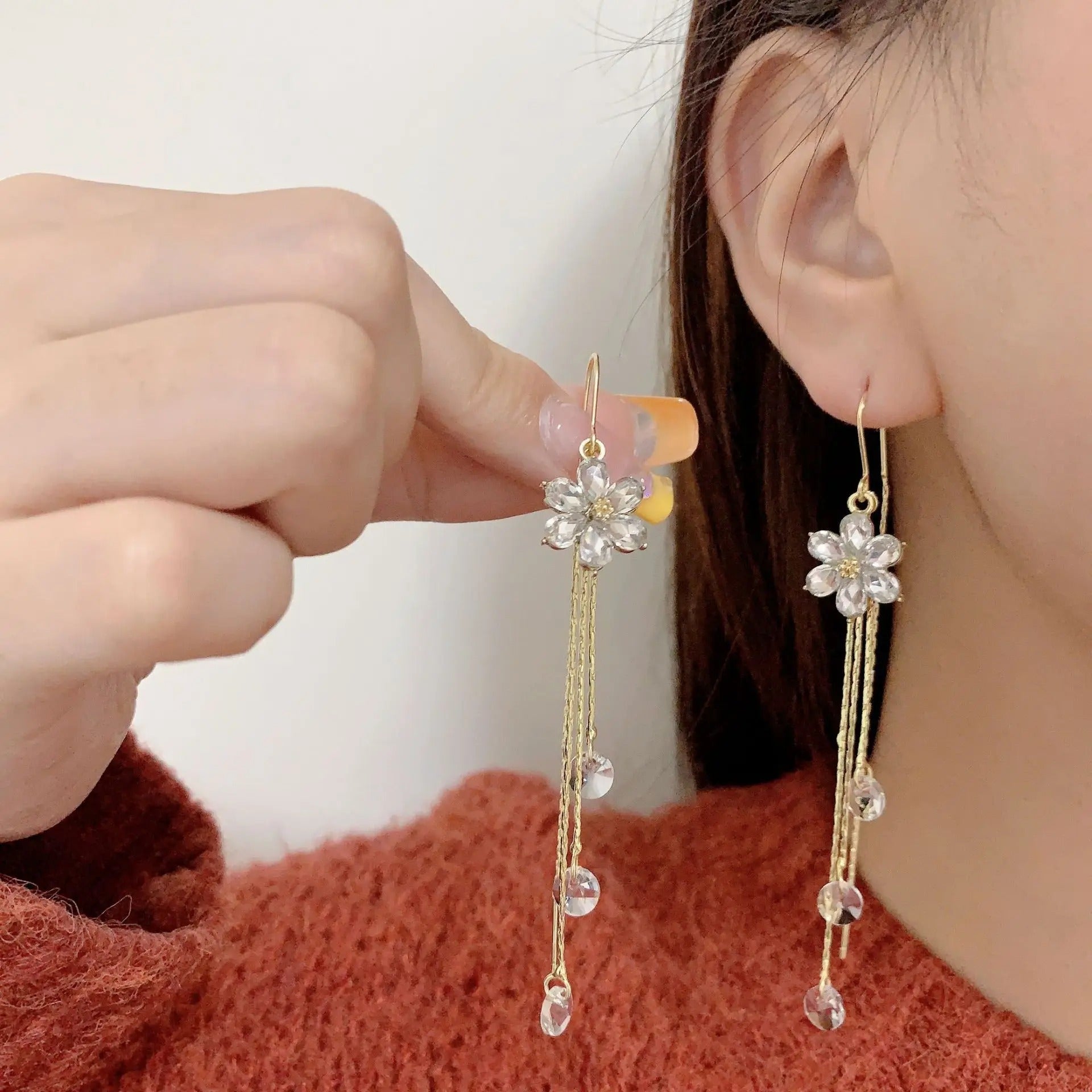 Luxury Crystal Long Flower Drop  Earrings For Women