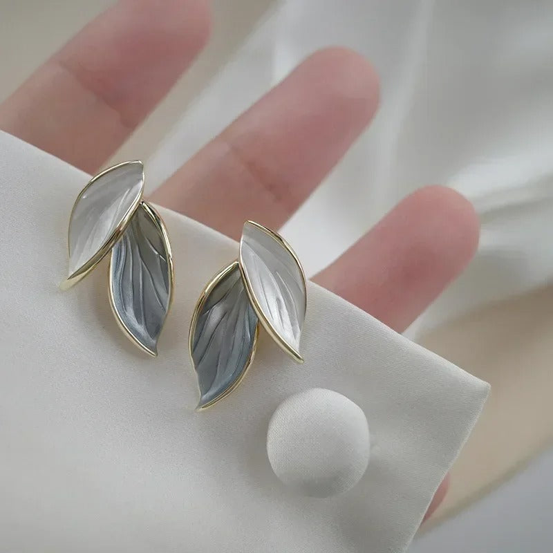 Lovely Sweet Grey Leaf Stud Earrings for Women - Revelloventures