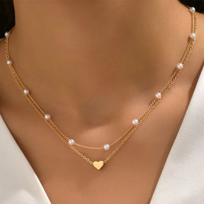 LATS Multilayer Pearl Cross Love Heart Pendant Necklaces for Women - Revelloventures