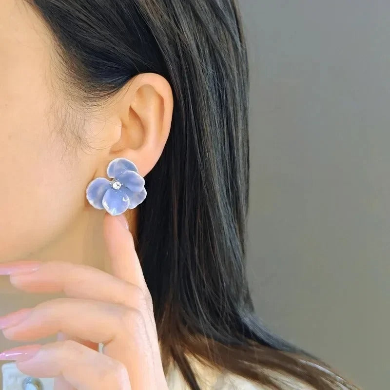 Red Blue Enamel Flower Stud Earrings for Women - Revelloventures