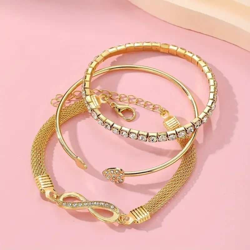 3pcs/Set Vintage Crystal Rhinestone Heart Bracelets for Women - Revelloventures