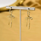 Retro Soft Bowknot Earrings Versatile Gold Tassel Stud Earring
