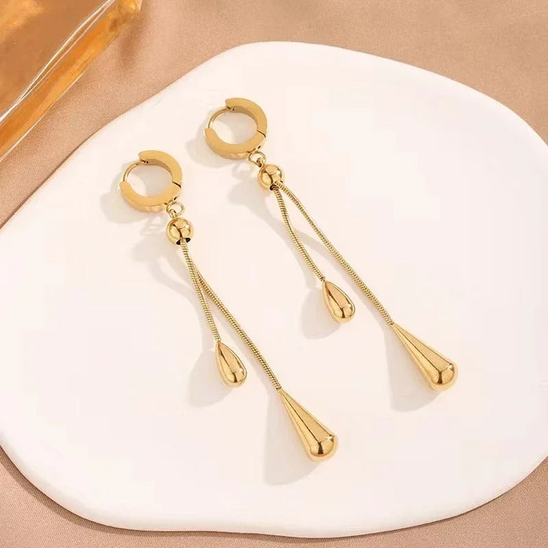 Stainless Steel New Fashion Jewelry Sets Pulling Adjustment Droplet Shape Charm Chain Choker Necklaces Earrings for Women - Revelloventures