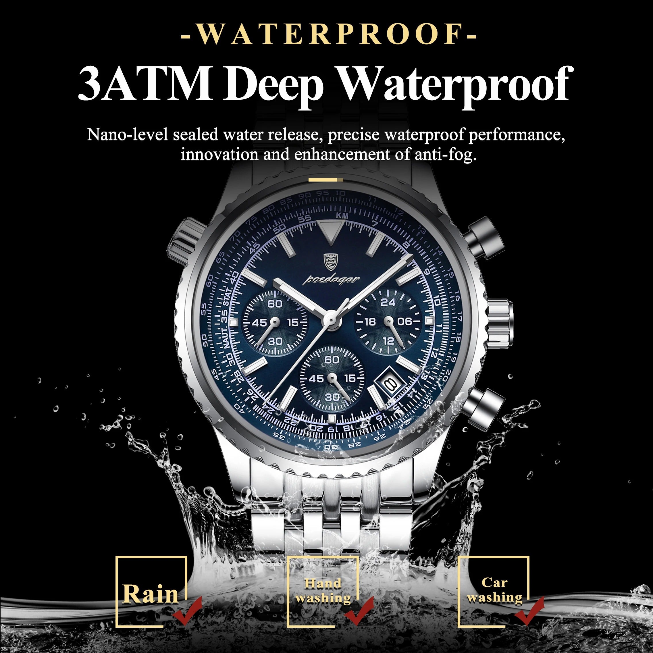 POEDAGAR Top Fashion Men Wristwatch Stainless Steel Luminous Quartz Man Clock Date Chronograph Military Men's Watches