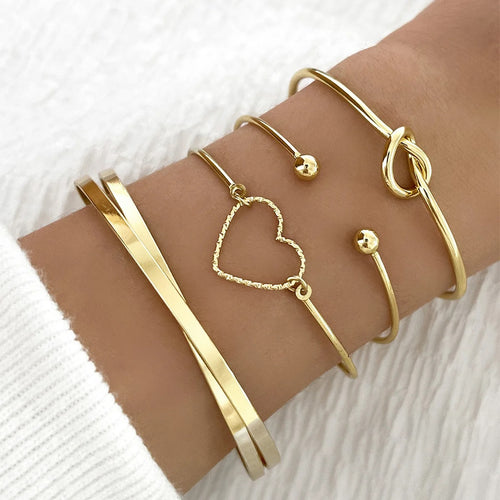 4pcs/set Stainless Steel Bracelets Vintage Fashion Woven Twist Texture Bangles for Women - Revelloventures