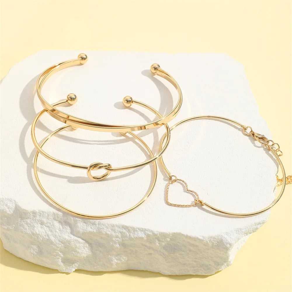 4pcs/set Stainless Steel Bracelets Vintage Fashion Woven Twist Texture Bangles for Women - Revelloventures