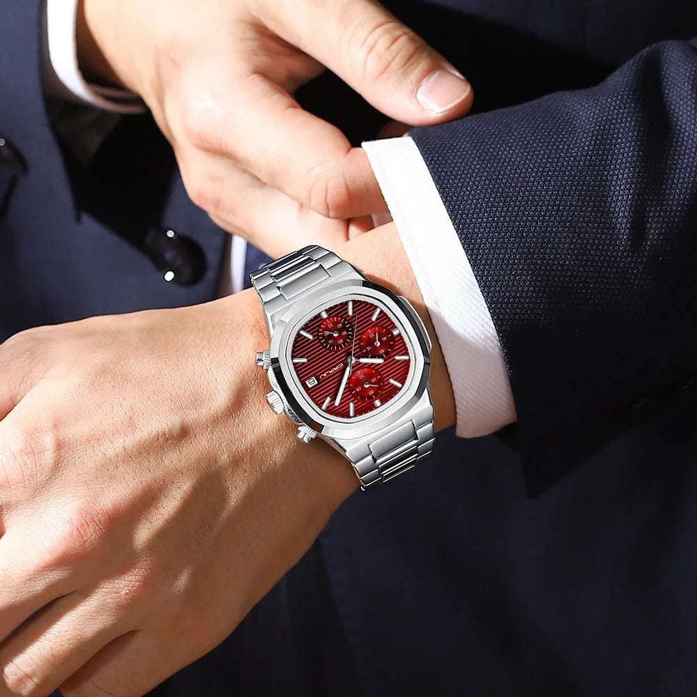Luxury Man Watch Business Waterproof Male Clock Luminous Date Stainless Steel Square Quartz Men