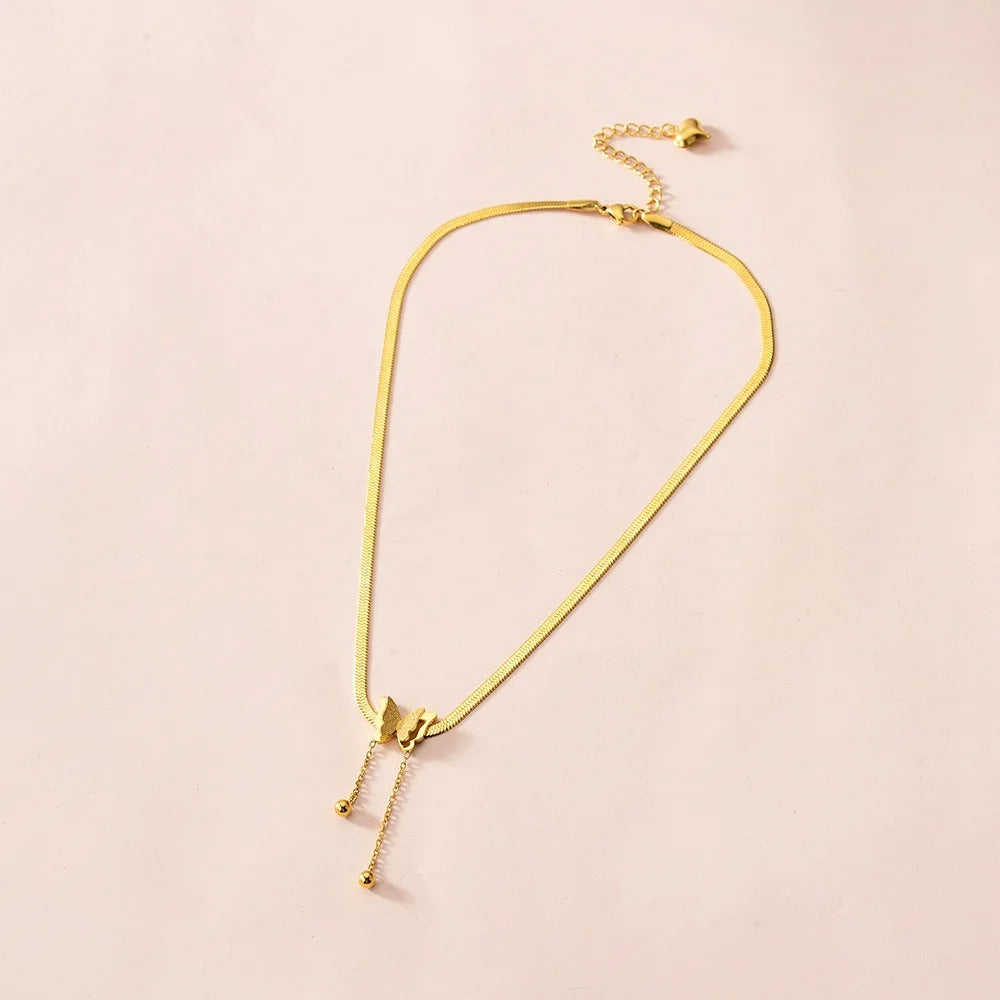 Vintage Butterfly Necklace Women Golden Stainless Steel Blade Snake Chains - Revelloventures
