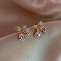 Petite Cherry Delicate Stud Earrings For Women Lovely Cute Zircon Rhinestone Bow Bowknot Earring