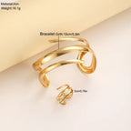 2 Pcs Set Exaggeration Personality Gold Color Spiral Multilayer Bracelet Ring for Women - Revelloventures