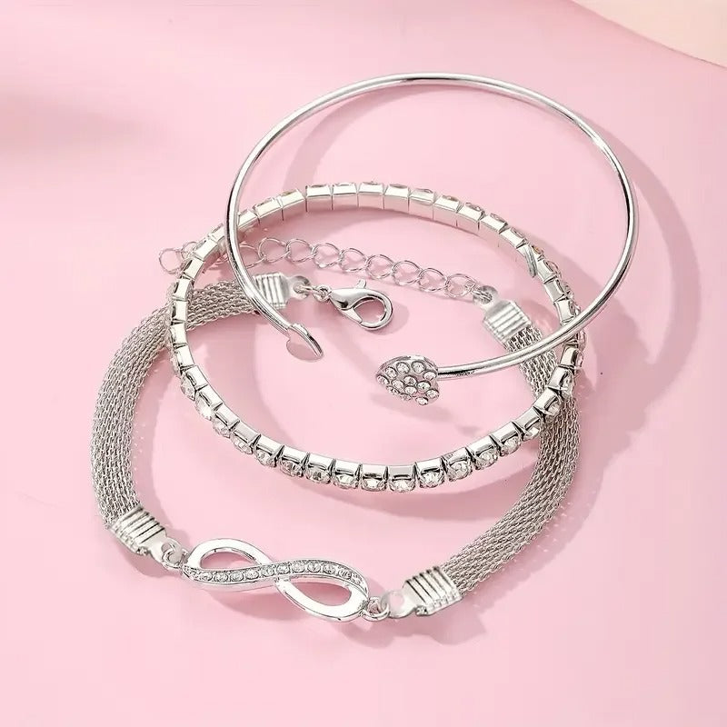 3pcs/Set Vintage Crystal Rhinestone Heart Bracelets for Women - Revelloventures