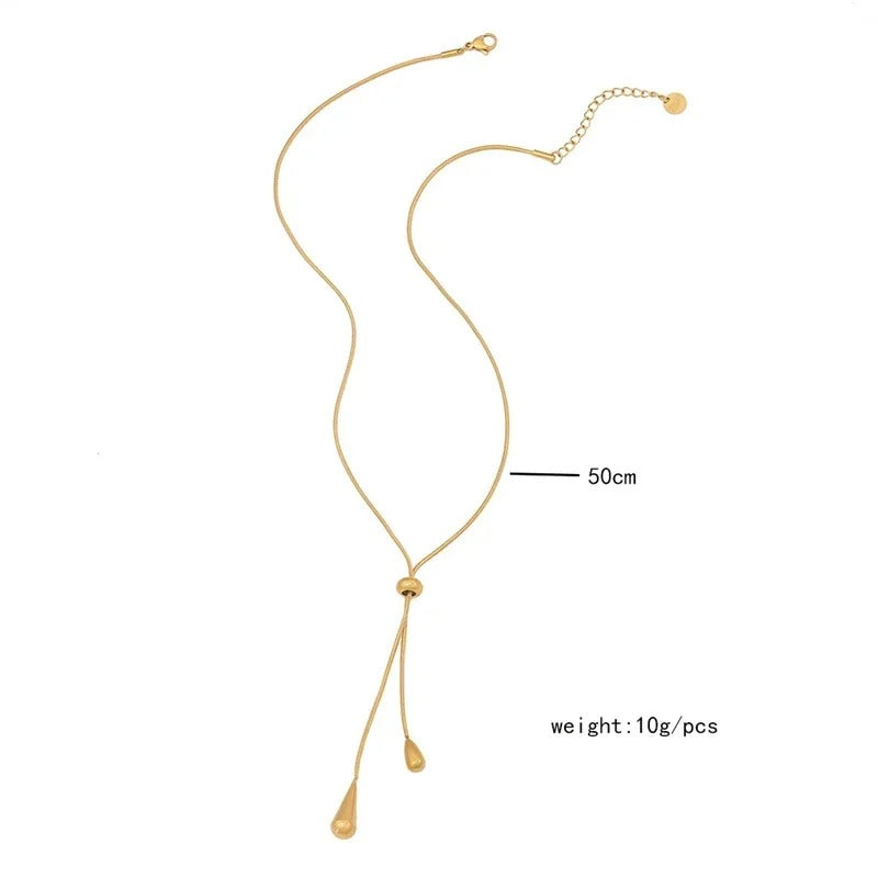Stainless Steel New Fashion Jewelry Sets Pulling Adjustment Droplet Shape Charm Chain Choker Necklaces Earrings for Women - Revelloventures