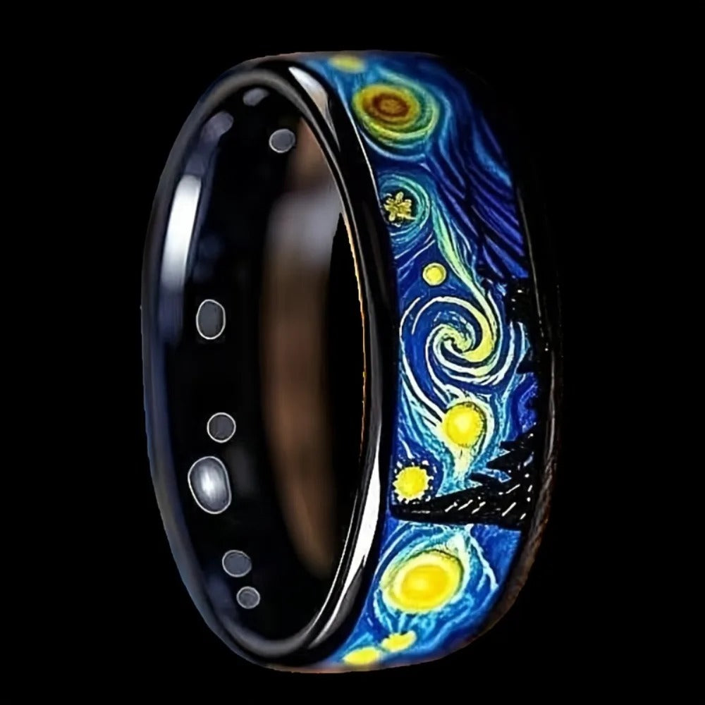 Starry Night Pattern Black Ring