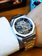 Forsining Silver Automatic Watch Men 3D Diamond Dial Irregular Tourbillon Skeleton Mechanical Wristwatches Luminous Hands Clock - Revelloventures