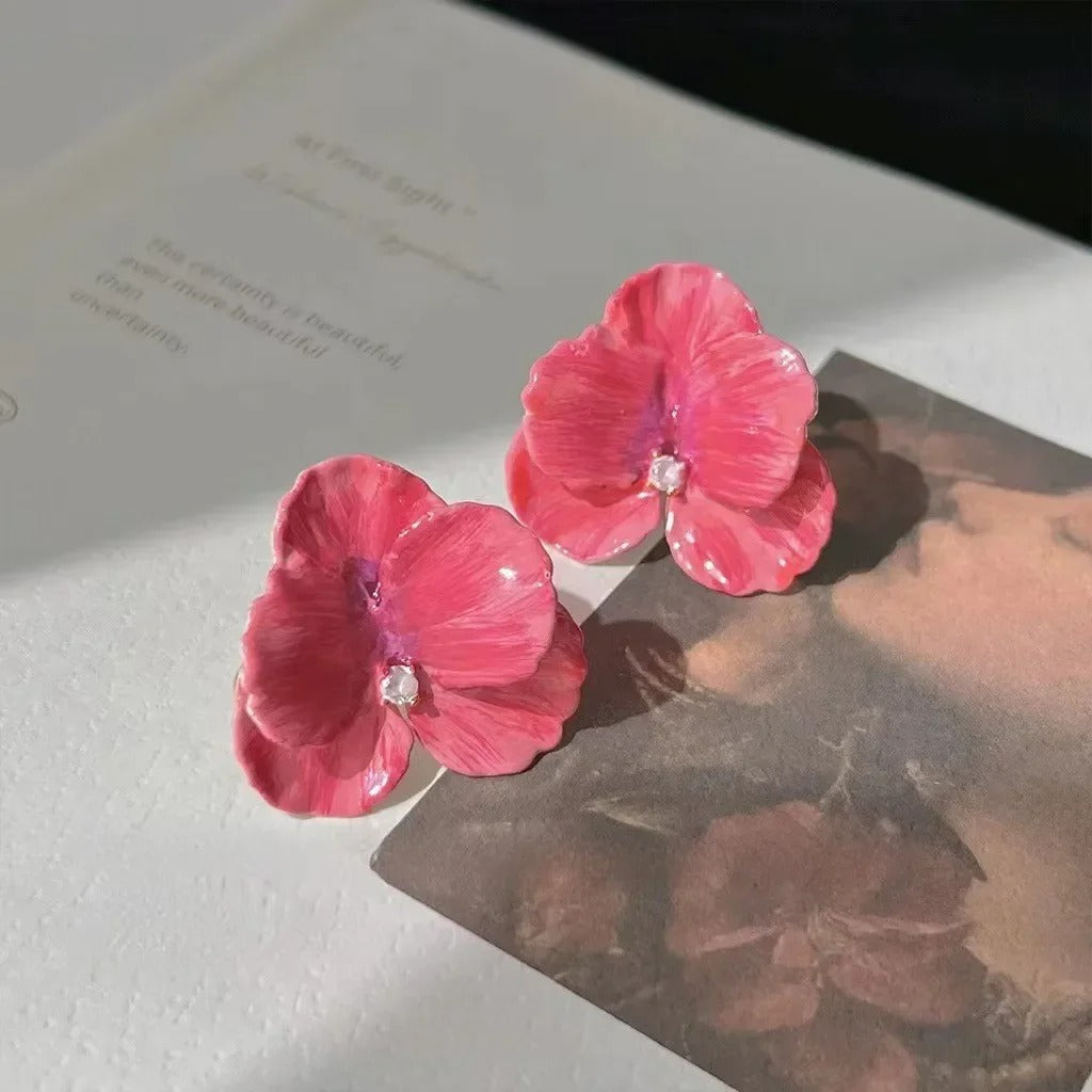 Red Blue Enamel Flower Stud Earrings for Women - Revelloventures