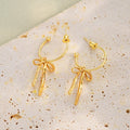 Retro Soft Bowknot Earrings Versatile Gold Tassel Stud Earring