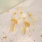 Retro Soft Bowknot Earrings Versatile Gold Tassel Stud Earring