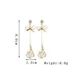 Golden Metal Rhinestones Bow Frame Dangle Opal Earrings for Women