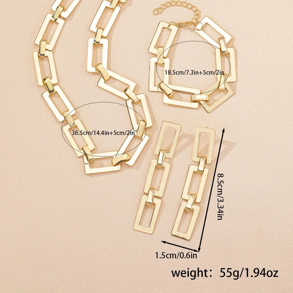 4PCS Stainless Steel Fashion Gold Color Geometric Chain Necklace Bracelets For Women - Revelloventures