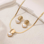 2pcs Set Minimalist Creative Gold Color Circular Heart-shaped Pendant Snake Bone Chain Necklace Earrings - Revelloventures