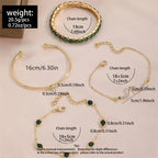 4Pcs/Set Fashion Snake Green Gemstone Bangle Rhinestone Full Metal Bracelet For Women - Revelloventures